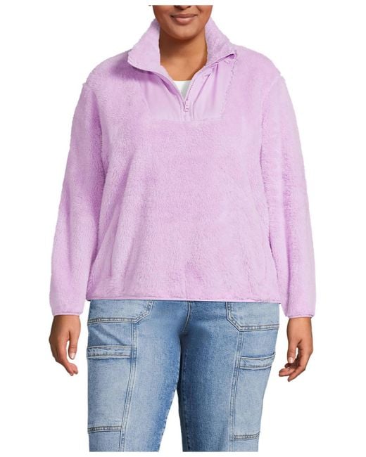 Lands' End Purple Plus Size Half Zip Cozy High Pile Fleece Pullover