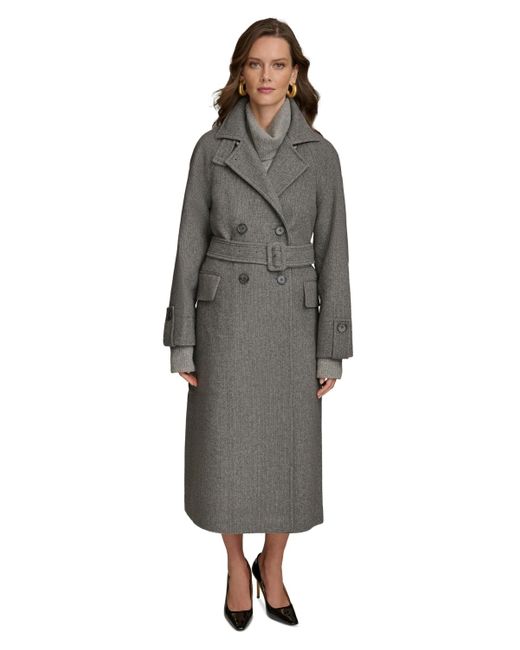 Donna Karan Double breasted Belted Wrap Coat in Gray Lyst