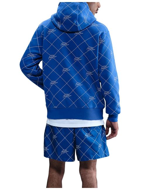 Nike Blue Sportswear Club Fleece Pullover Printed Hoodie for men