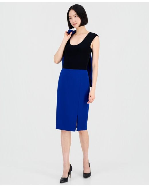 Tahari Asymmetrical Belted Jacket & Pencil Skirt Suit Set in Blue | Lyst