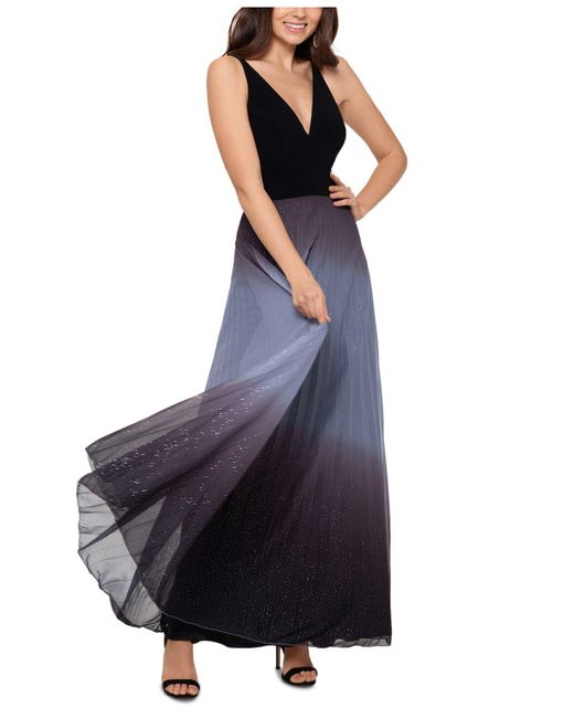 Betsy & Adam Multicolor Pleated Glitter-skirt Gown