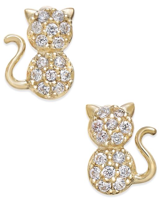 Macy's Metallic Cubic Zirconia Kitty Cat Stud Earrings