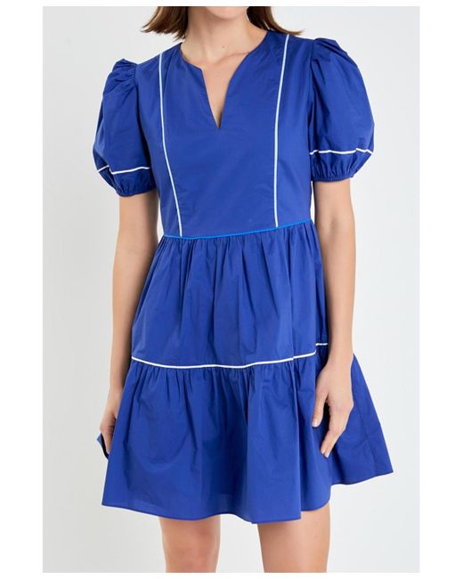 English Factory Blue Piping Detailed Mini Dress