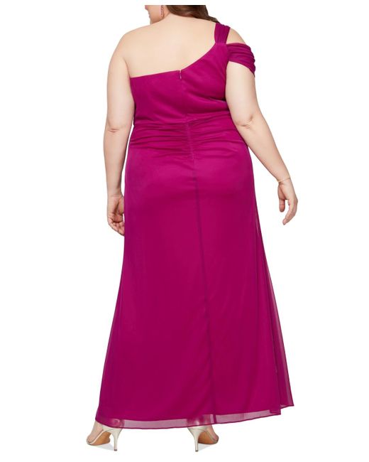 Alex Evenings Purple Plus Size One-shoulder Draped Evening Dress