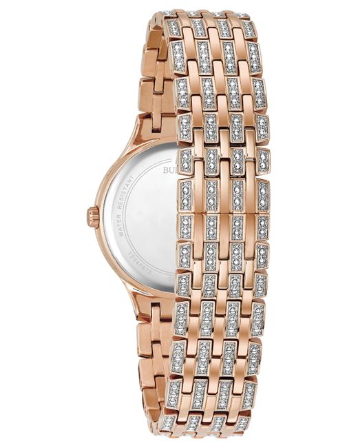 Bulova Metallic Crystal Accented Rose Gold-tone Stainless Steel Bracelet Watch 32mm 98l235
