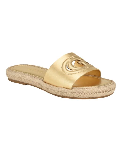 Guess White Katica Cut-out Logo Espadrille Slide Sandals