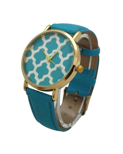 Olivia Pratt Blue Geometric Pattern Leather Strap Watch