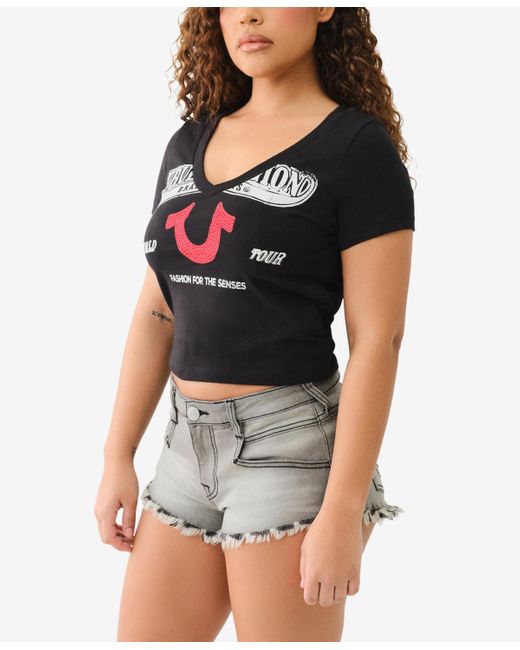 True Religion Black Crystal Logo V-neck Baby T-shirt