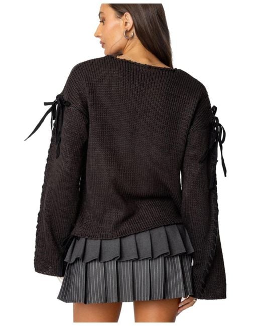 Edikted Black Amelia Lace Up Sleeve Sweater