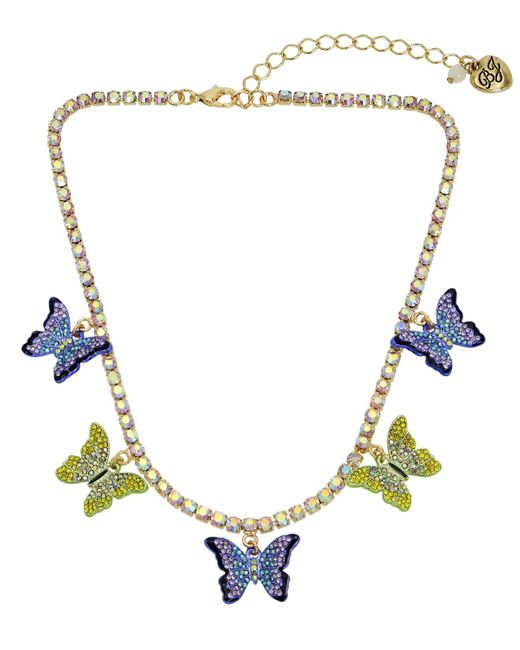 Betsey Johnson Metallic Faux Stone Butterfly Bib Necklace