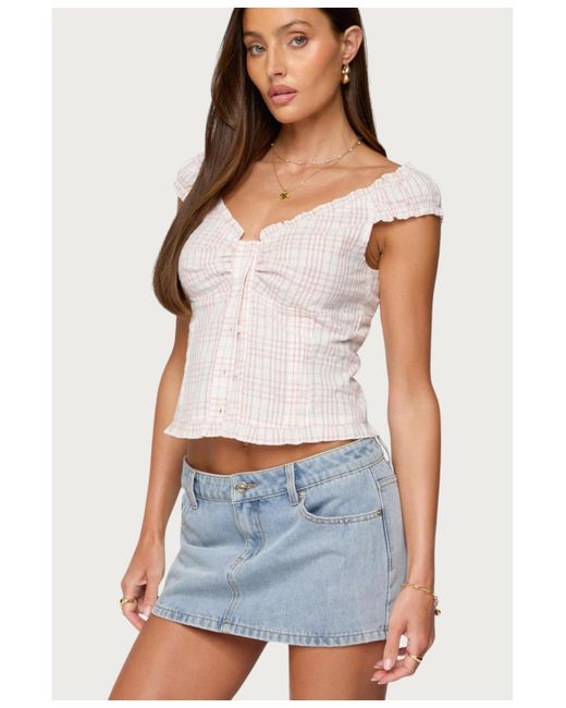 Edikted White Dolsy Plaid Button Up Top