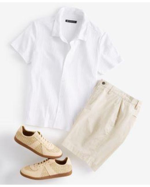 INC International Concepts Rib Knit Buttonup Shortsleeve Shirt