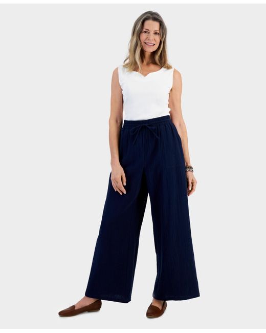 Style & Co. Blue Cotton Gauze Wide-leg Pants