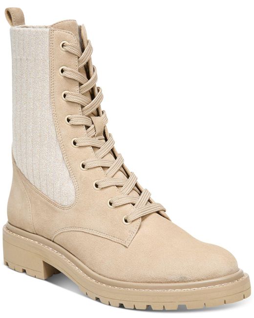 Sam Edelman Leather Lydell Laceup Lug Sole Combat Boots in Natural Lyst