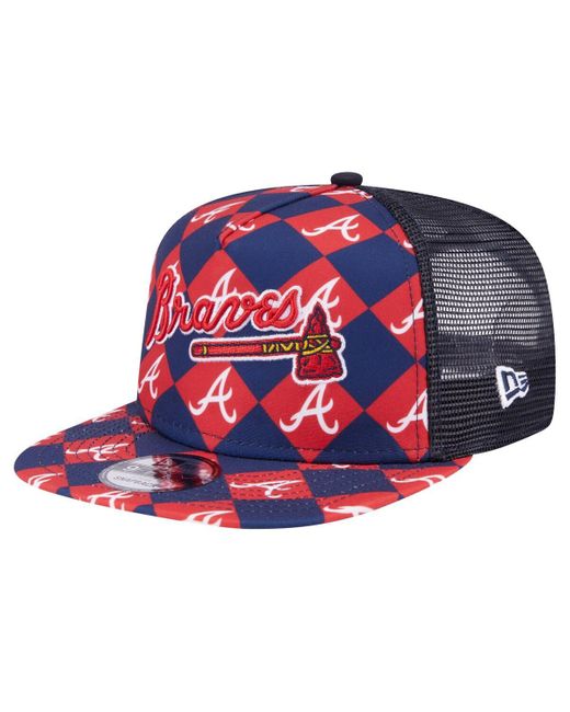KTZ Blue Atlanta Braves Seeing Diamonds A-frame Trucker 9fifty Snapback Hat for men