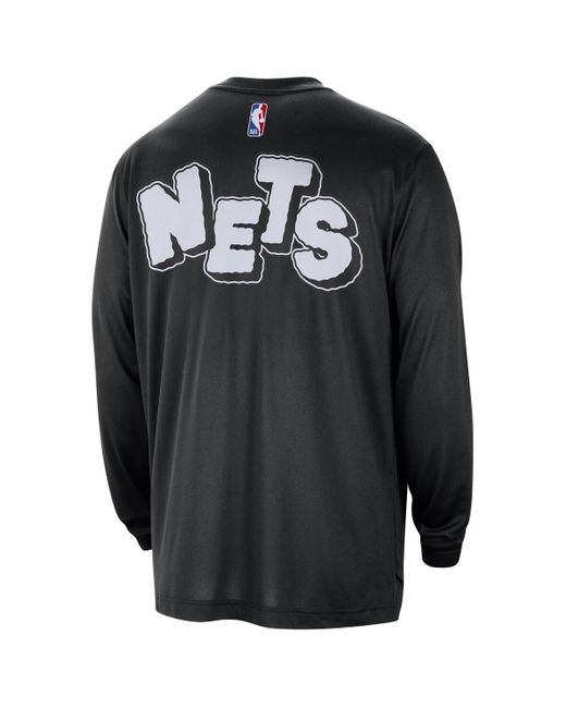 Nike Black Distressed Brooklyn Nets 2023/24 City Edition Authentic Pregame Performance Long Sleeve Shooting T-shirt for men