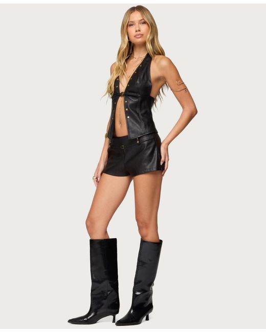 Edikted Black Reese Split Front Faux Leather Top