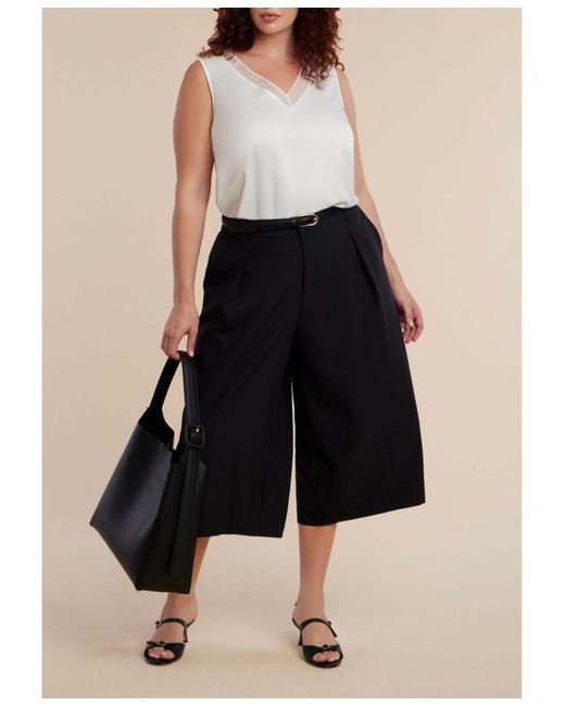 Eloquii White V-neck Blouse With Chiffon Trim