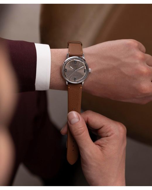 Timex Gray Mechanical Automatic Leather Strap Watch for men