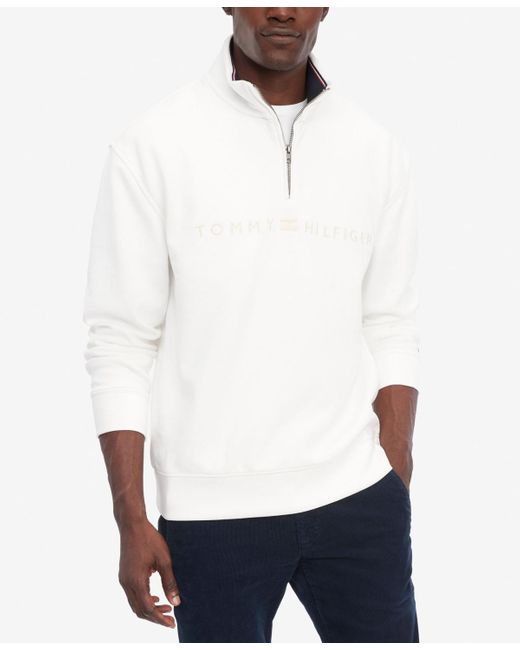 Tommy Hilfiger Mock-neck Quarter-zip Interlock Fleece Pullover in White for  Men | Lyst