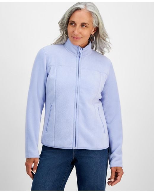 Style & Co. Blue Petite Polar Fleece Zip-front Jacket