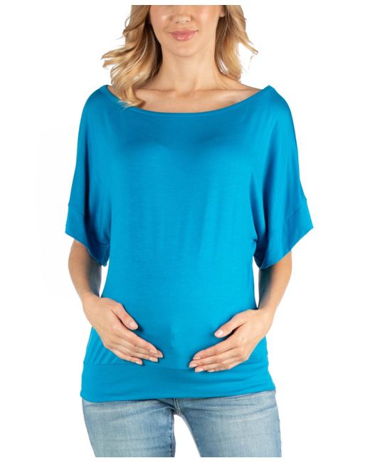 24seven Comfort Apparel Blue Loose Fit Dolman Maternity Top