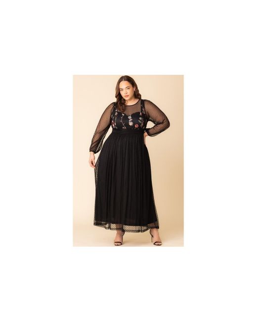 Kiyonna Black Plus Size Mystique Mixed Media Evening Gown