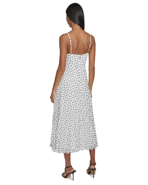 Karl Lagerfeld White Polka-dot Pleated A-line Dress