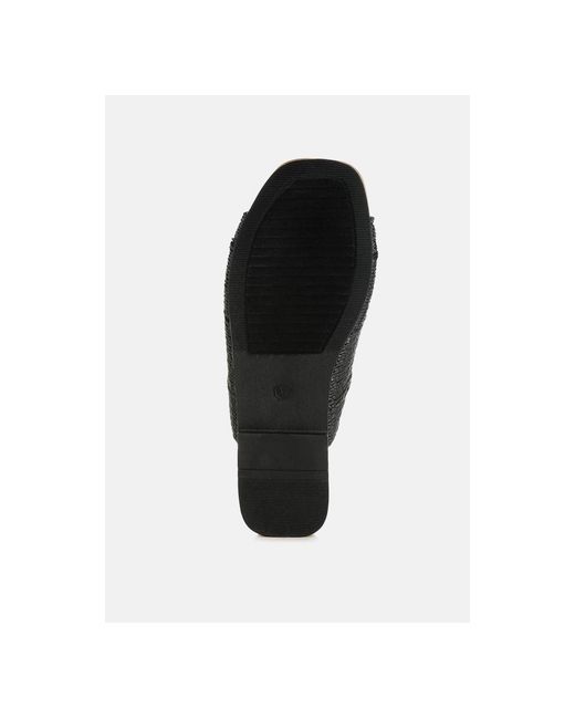 Rag & Co Black Daisy Doe Raffia Square Toe Flats