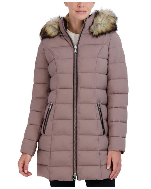Laundry by Shelli Segal Fauxfurtrim Hooded Puffer Coat in Purple Lyst