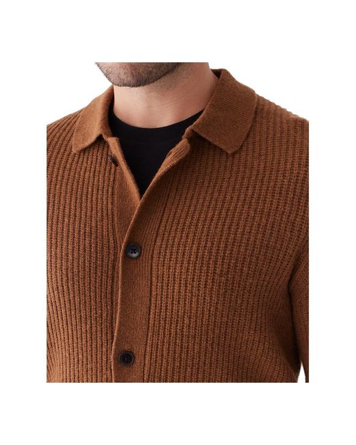 Frank And Oak Brown Collared Button Sweater Overshirt for men