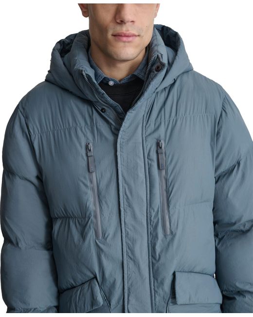 DKNY Blue Quilted Hooded Duffle Parka for men