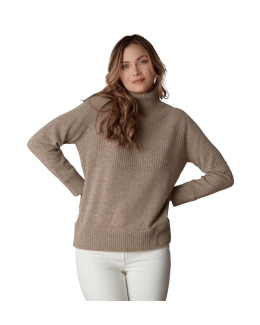 Luxlined Women's Brown Mock Neck Merino Wool Pullover Sweater