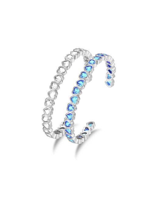 Classicharms Blue Heart Shaped Cubic Zirconia Cuff Bracelet Set