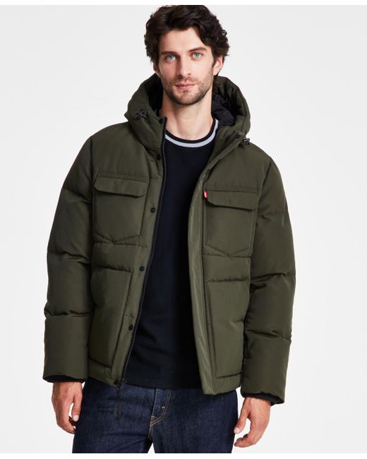Levi's Brown Quilted Hooded Puffer Jacket for men