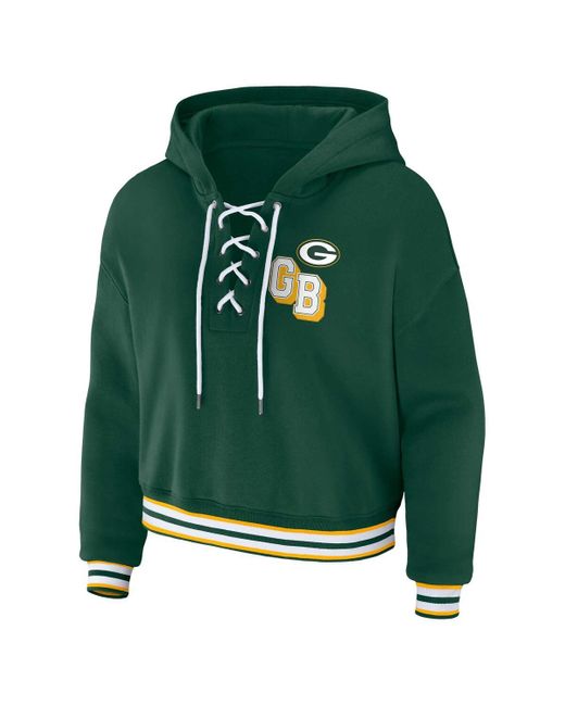 WEAR by Erin Andrews Bay Packers Plus Size Lace-up Pullover Hoodie in ...