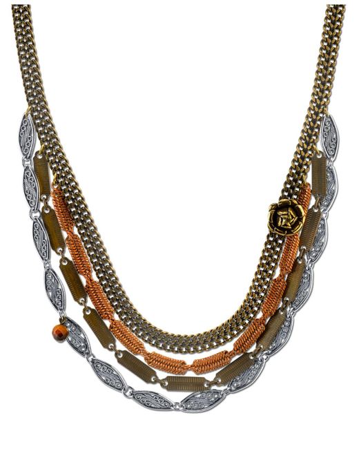 1928 Multicolor T.r.u. By Vintage-like Chain Collar Necklace Rose Accent And Semi-precious Tiger's Eye