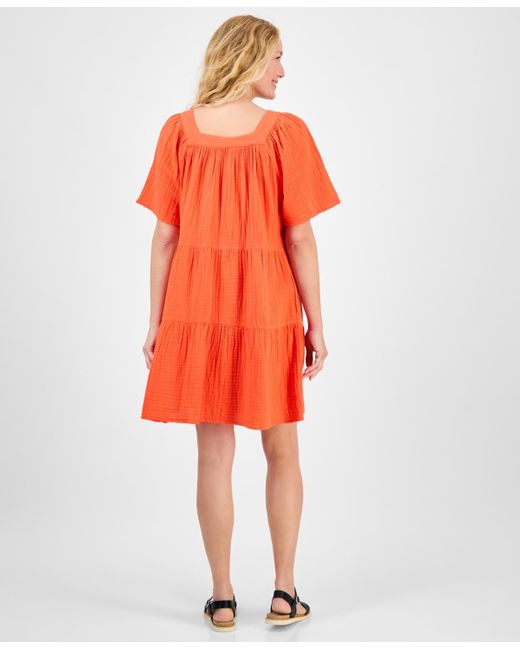 And The Why Washed Cotton Gauze Fringe Detail Tiered Dress main image 0