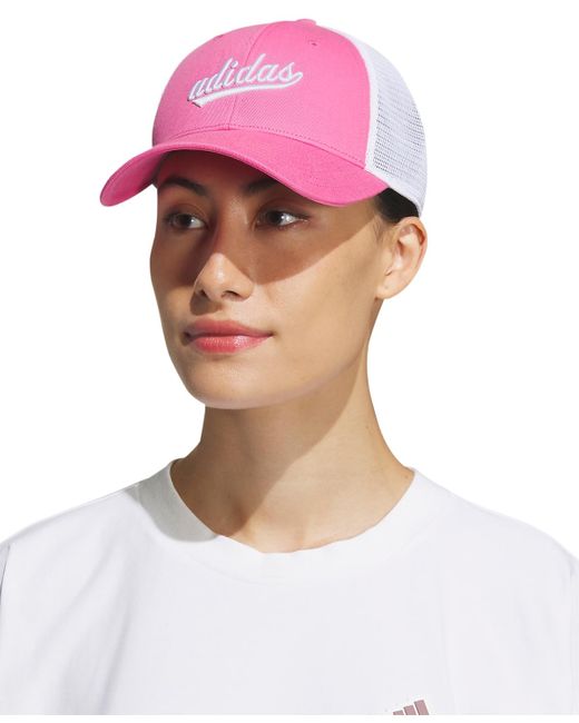 Adidas Pink Embroidered Logo Mesh Trucker Hat