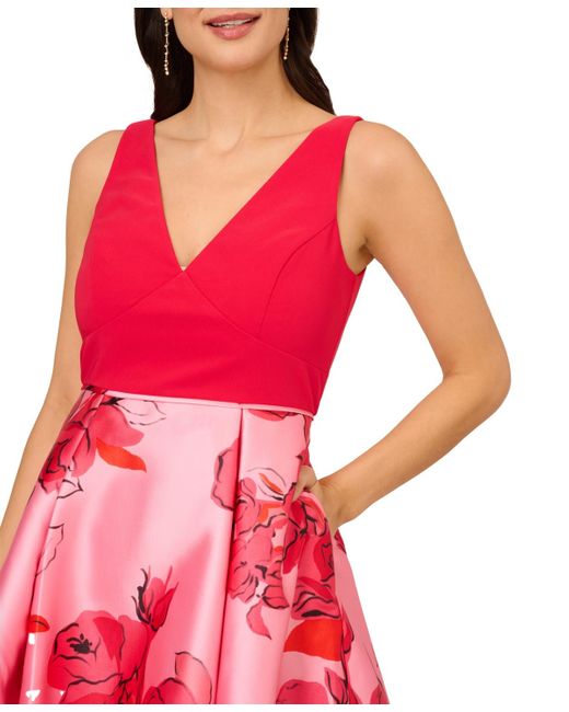 Adrianna Papell Red Printed Midi Dress
