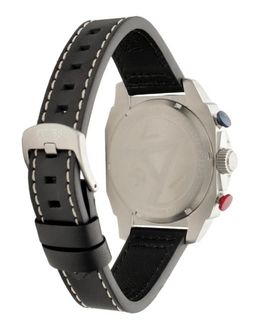 AVI-8 Red Hawker Hunter Atlas Dual-time Chronograph Black Leather Strap Watch for men