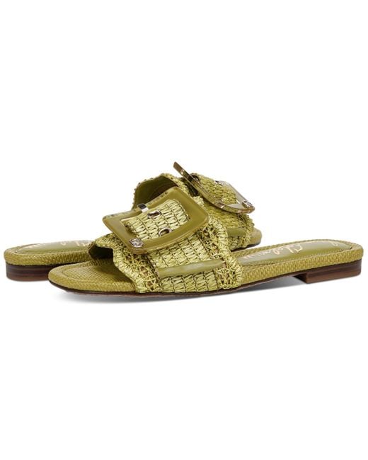 Sam Edelman Green Bambi Raffia Buckle Slide Sandals