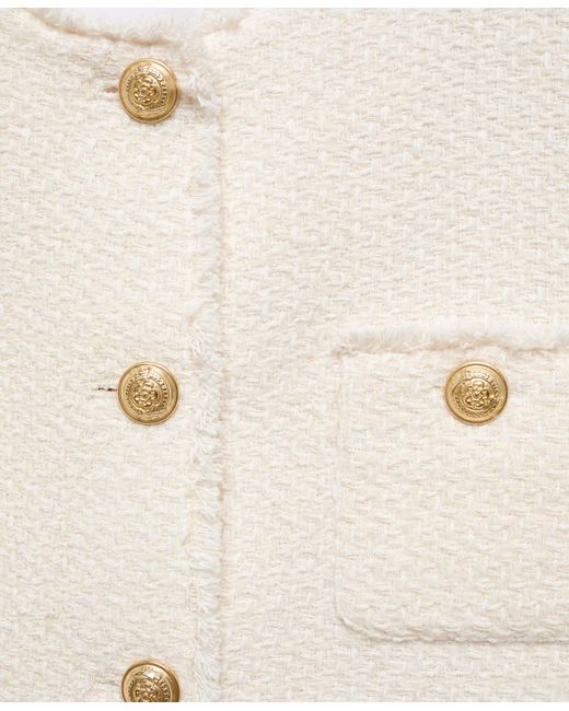 Mango White Pocket Tweed Jacket