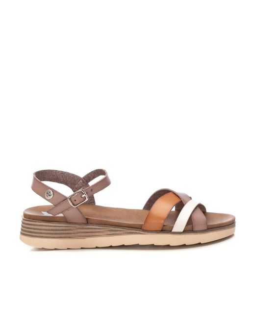 Xti Brown Low Wedge Strappy Sandals By