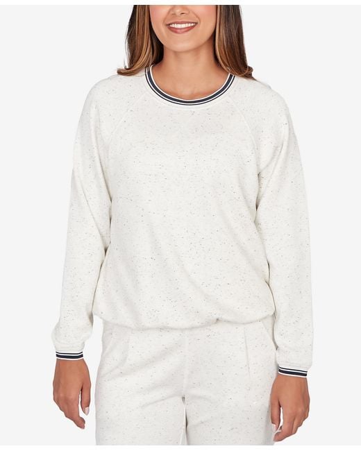 Ruby Rd White Petite Bubble Hem Fleck Knit Pullover Top