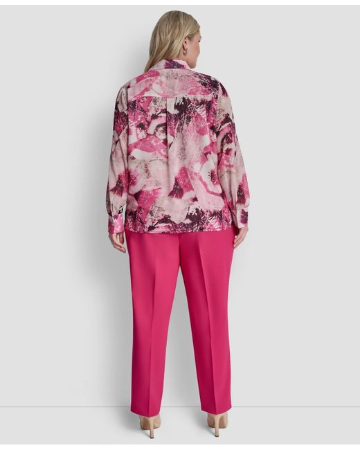 DKNY Pink Plus Size Printed Button-front Top