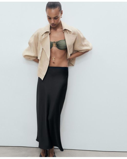Mango Black Satin Long Skirt