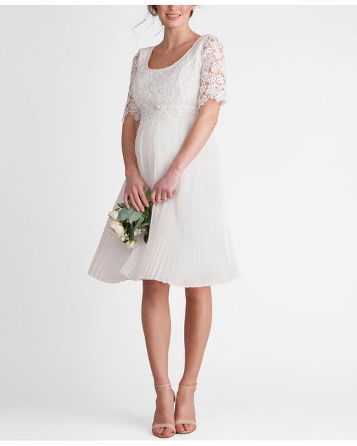 Seraphine White Lace Top Pleated Maternity Nursing Dress