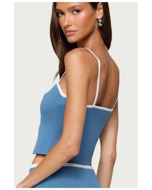 Edikted Blue Pheobe Contrast Knit Tank Top