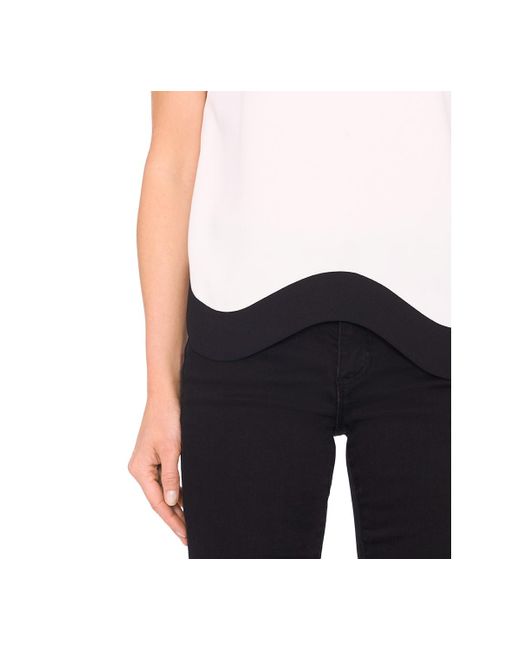 Cece White Contrast-hem Short-sleeve Blouse